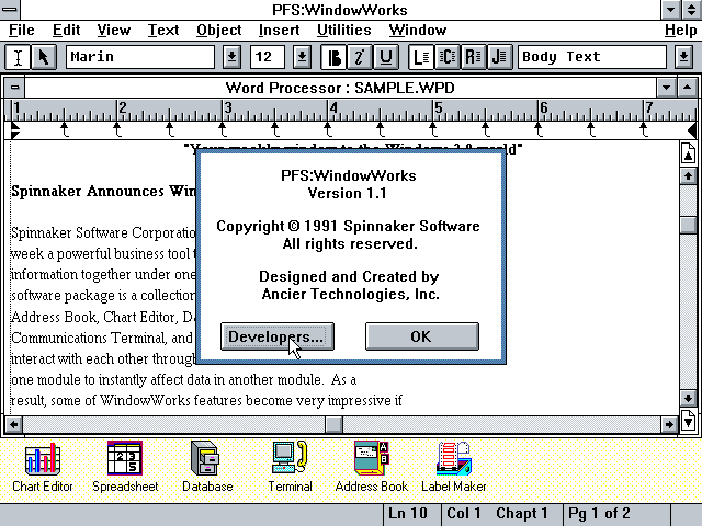 PFS WindowWorks 1.1 - About